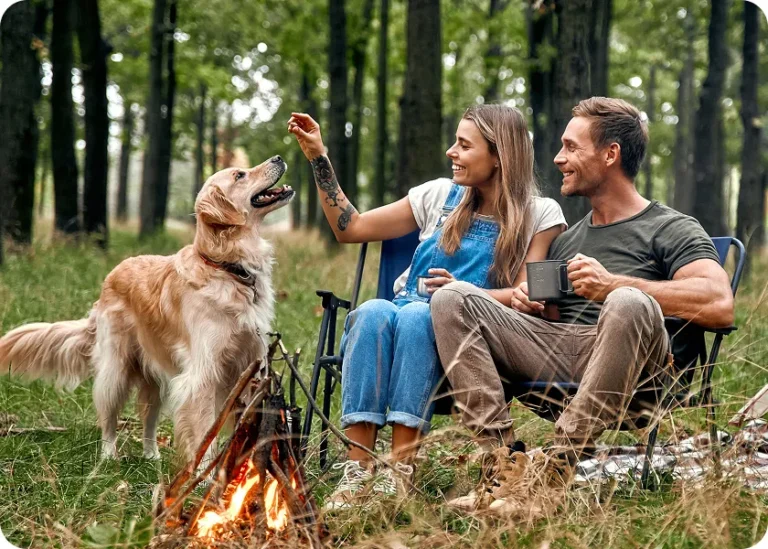 couple traveling with their dog